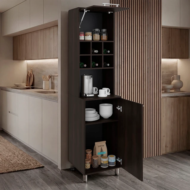 Alt view image 2 of 7 - Stained Open Shelves Kitchen Pantry, Walnut, Particle Board, Servers Sideboards Buffets