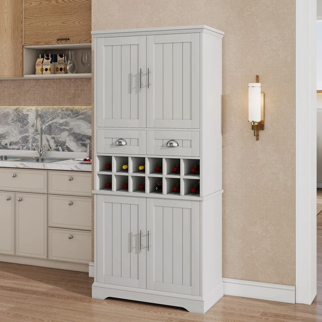 Main image of 70.9 Inch Tall Wine Storage Cabinet, Removable 12 Bottle Wine Rack Spacious Drawers 4 Door Shelves Adjustable Shelves