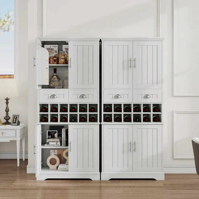 Alt view image 4 of 7 - 70.9 Inch Tall Wine Storage Cabinet, Removable 12 Bottle Wine Rack Spacious Drawers 4 Door Shelves Adjustable Shelves