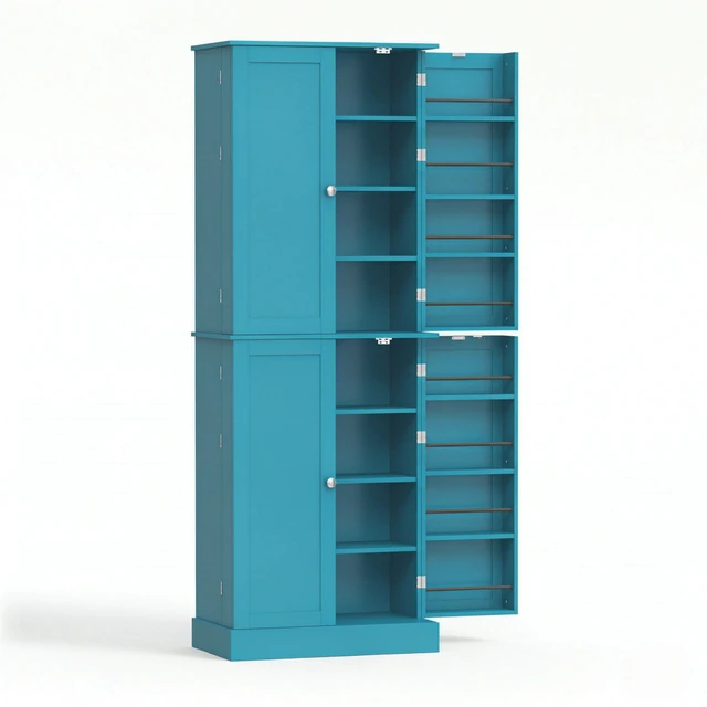 Alt view image 5 of 7 - 65 Inch Tall Kitchen Pantry Storage Cabinet, Freestanding Cabinet with 4 Doors and Built in Door Shelves for Kitchen