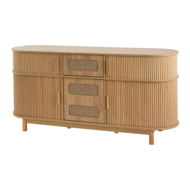 Alt view image 7 of 7 - 60.04 Inch Color Sideboard Buffet Cabinet with Sliding Fluted Doors for Dining Living, Natural, MDF, Servers Sideboards