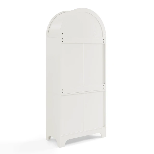 Alt view image 7 of 7 - 77 Inch High Arched Kitchen Cabinet with Door Panels and Shelves, Hidden Drawers and Glass Doors with Side Spice Rack