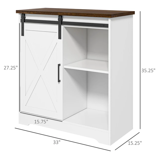 Alt view image 7 of 7 - Coffee Bar Cabinet, 33 Inch Buffet Sideboard with Sliding Barn Door and Adjustable Shelf Kitchen Buffet Cabinet, White