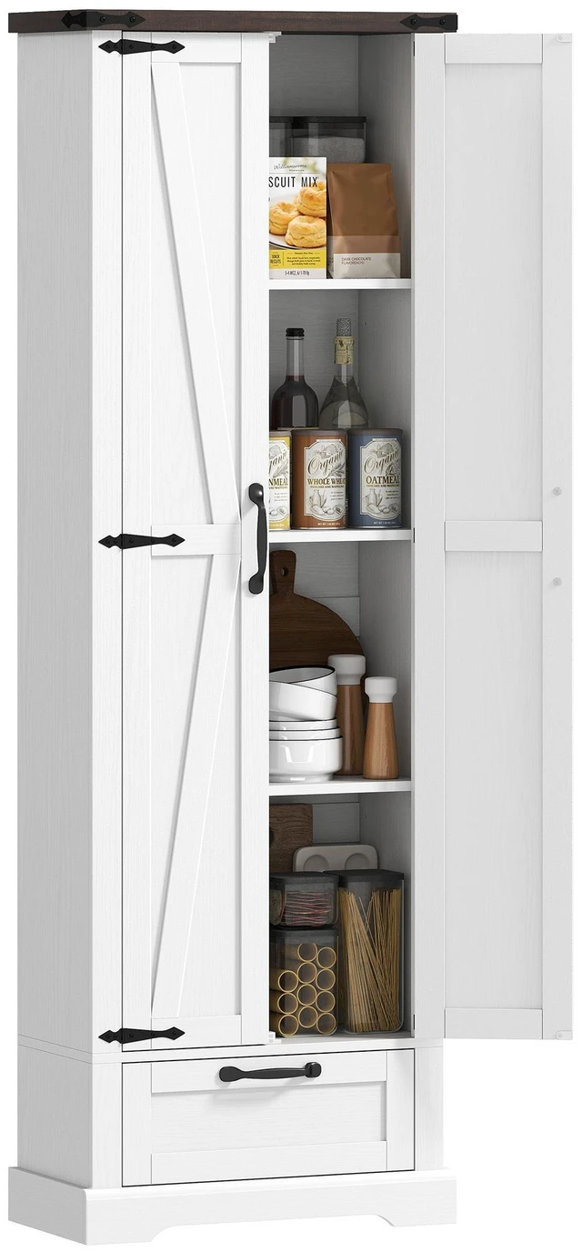 Main image of 71 Inch Tall Kitchen Pantry, Storage Cabinet with Barn Doors Drawer and Adjustable Shelves Freestanding Food Pantry