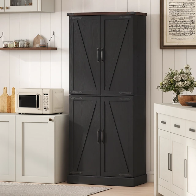 Alt view image 3 of 7 - 72 Inch Tall Kitchen Pantry Cabinet, Storage Cabinet with 8 Door Racks and Drawer Freestanding Food Pantry