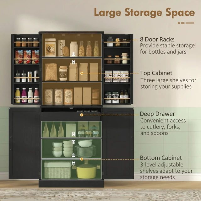 Alt view image 6 of 7 - 72 Inch Tall Kitchen Pantry Cabinet, Storage Cabinet with 8 Door Racks and Drawer Freestanding Food Pantry