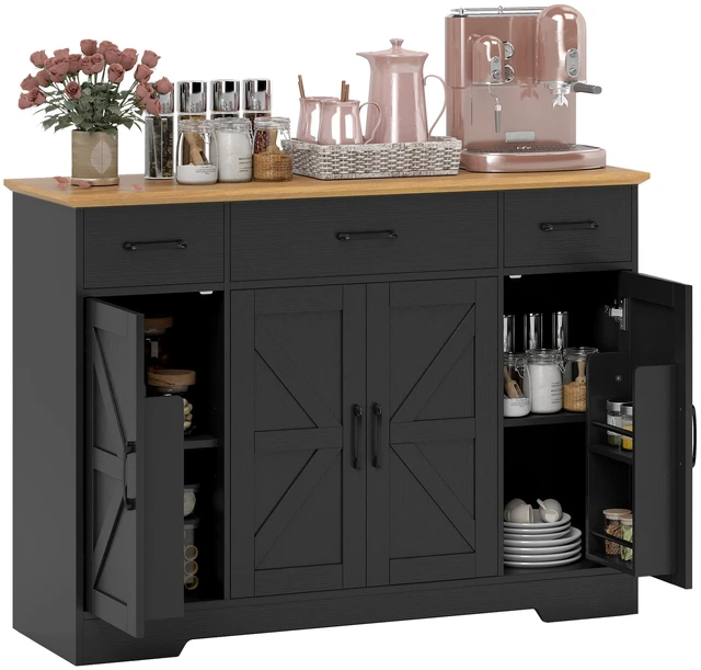 Main image of 47 Inch Sideboard Buffet Cabinet, Credenza with Soft Close Hinges Coffee Bar Cabinet with Spice Racks 3 Drawers