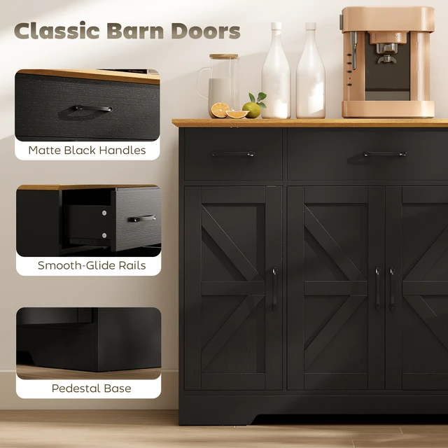 Alt view image 3 of 7 - 47 Inch Sideboard Buffet Cabinet, Credenza with Soft Close Hinges Coffee Bar Cabinet with Spice Racks 3 Drawers