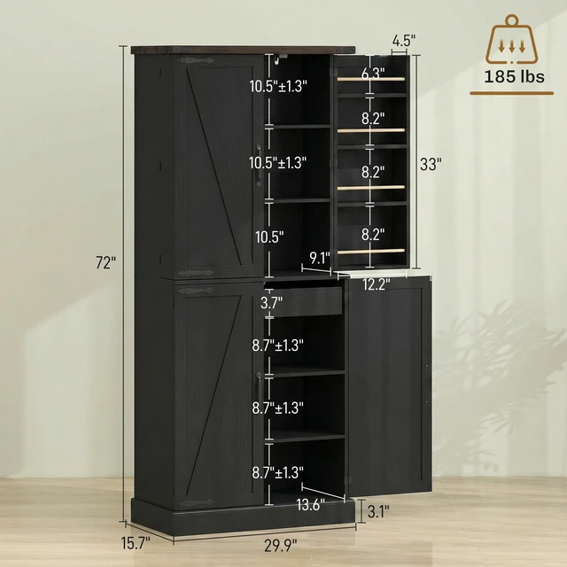 Alt view image 7 of 7 - 72 Inch Tall Kitchen Pantry Cabinet, Storage Cabinet with 8 Door Racks and Drawer Freestanding Food Pantry