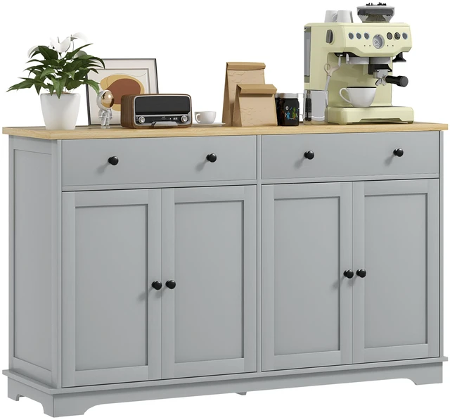 Main image of Sideboard Buffet Cabinet with Solid Countertop, Kitchen Storage Cabinet Coffee Bar with 2 Drawers Doors and Adjustable