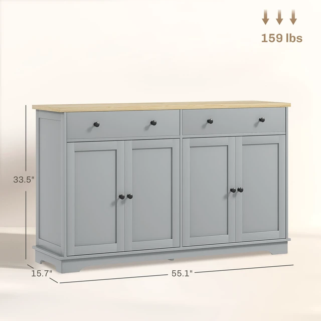 Alt view image 7 of 7 - Sideboard Buffet Cabinet with Solid Countertop, Kitchen Storage Cabinet Coffee Bar with 2 Drawers Doors and Adjustable