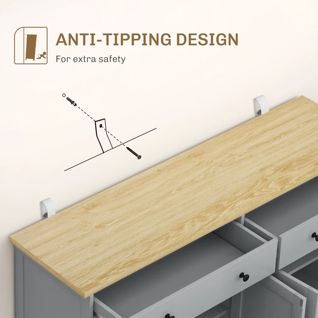 Alt view image 3 of 7 - Sideboard Buffet Cabinet with Solid Countertop, Kitchen Storage Cabinet Coffee Bar with 2 Drawers Doors and Adjustable