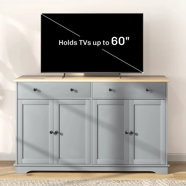 Alt view image 4 of 7 - Sideboard Buffet Cabinet with Solid Countertop, Kitchen Storage Cabinet Coffee Bar with 2 Drawers Doors and Adjustable
