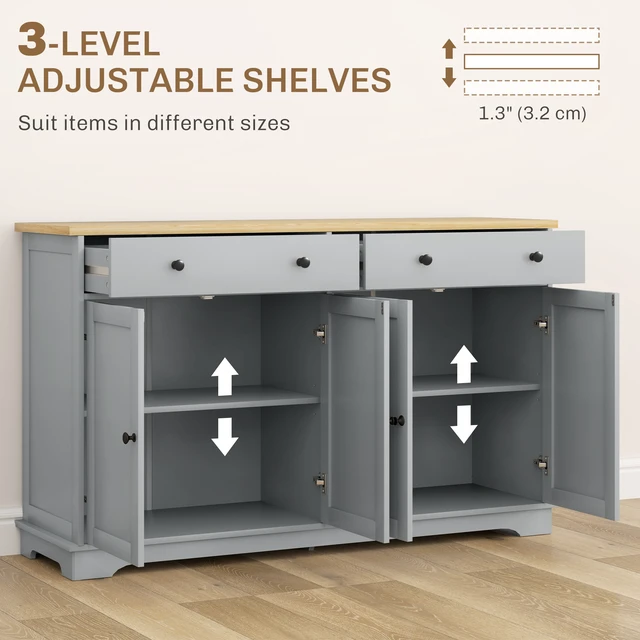 Alt view image 5 of 7 - Sideboard Buffet Cabinet with Solid Countertop, Kitchen Storage Cabinet Coffee Bar with 2 Drawers Doors and Adjustable