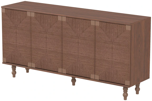 Alt view image 4 of 7 - Accent Sideboard Buffet Cabinet Storage TV Stand in Wire and Seagrass Doors Sideboard, Entryway Dining, Brown, MDF