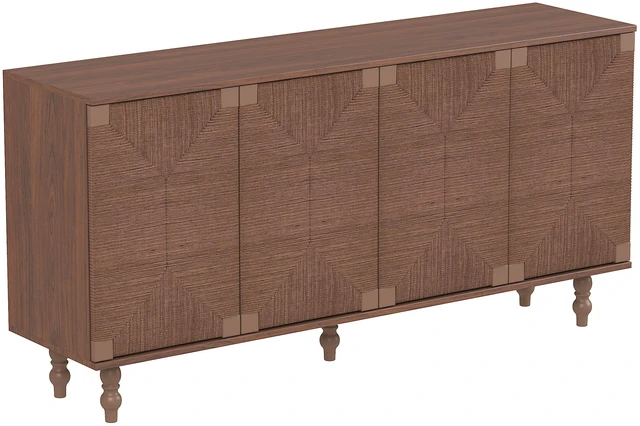 Alt view image 6 of 7 - Accent Sideboard Buffet Cabinet Storage TV Stand in Wire and Seagrass Doors Sideboard, Entryway Dining, Brown, MDF