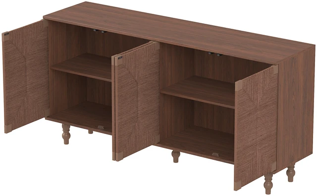 Alt view image 7 of 7 - Accent Sideboard Buffet Cabinet Storage TV Stand in Wire and Seagrass Doors Sideboard, Entryway Dining, Brown, MDF