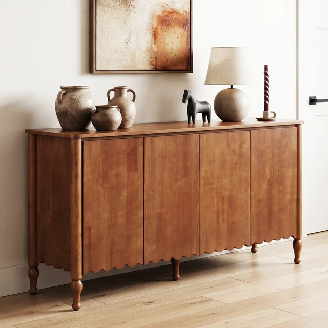 Alt view image 3 of 7 - 59 Inch Sideboard Buffet Cabinet Credenza with 4 Doors and 2 Shelves, Accent Storage Cabinets Console Table with