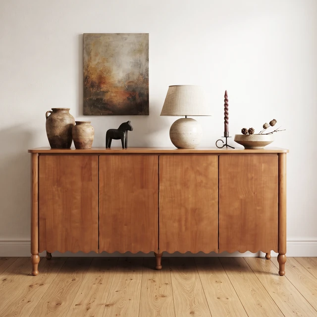 Alt view image 2 of 7 - 59 Inch Sideboard Buffet Cabinet Credenza with 4 Doors and 2 Shelves, Accent Storage Cabinets Console Table with