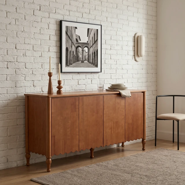 Alt view image 5 of 7 - 59 Inch Sideboard Buffet Cabinet Credenza with 4 Doors and 2 Shelves, Accent Storage Cabinets Console Table with