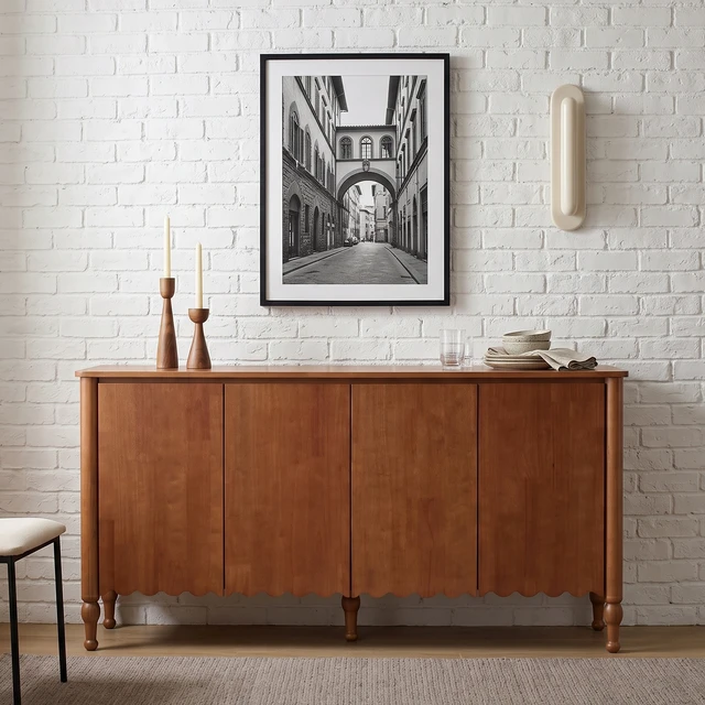 Alt view image 6 of 7 - 59 Inch Sideboard Buffet Cabinet Credenza with 4 Doors and 2 Shelves, Accent Storage Cabinets Console Table with