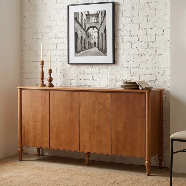 Alt view image 7 of 7 - 59 Inch Sideboard Buffet Cabinet Credenza with 4 Doors and 2 Shelves, Accent Storage Cabinets Console Table with