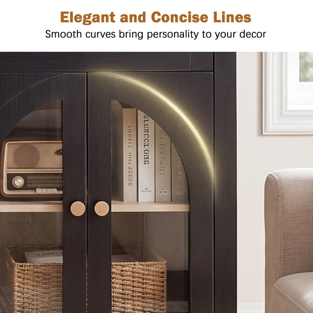 Alt view image 7 of 7 - 68 Inch Sideboard Cabinet with 3 Drawers and Arched Glass Doors, Accent Storage Cabinet with Adjustable Shelves