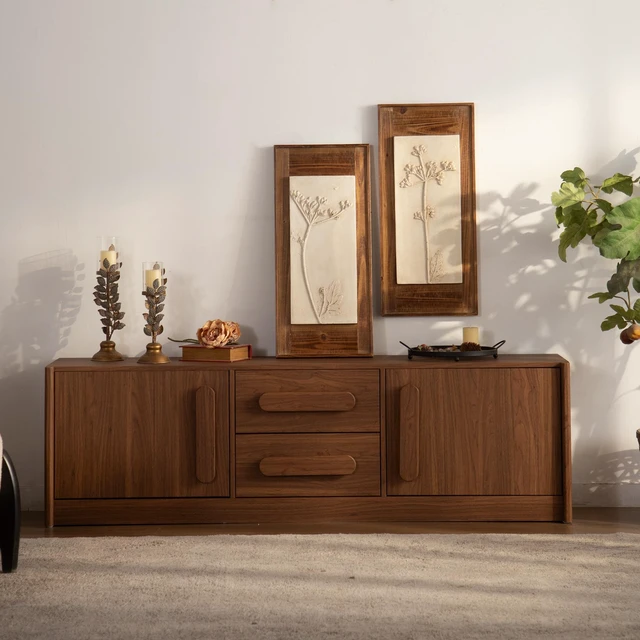 Main image of MDF Buffet Sideboard Cabinet, 63 Inch 2 Doors 2 Drawers Storage Credenza with Silent Slide Drawers and Soft Close Doors