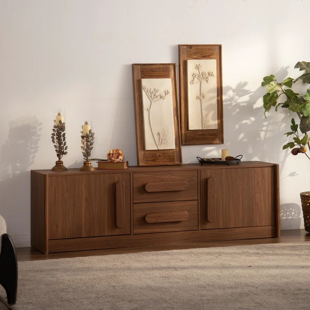 Alt view image 2 of 7 - MDF Buffet Sideboard Cabinet, 63 Inch 2 Doors 2 Drawers Storage Credenza with Silent Slide Drawers and Soft Close Doors