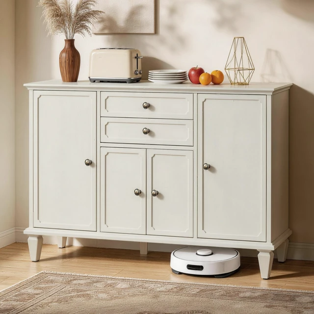 Main image of Sideboard Buffet Cabinet with Drawers and Storage Cabinets, Wooden Console with Adjustable Shelves for Kitchen Living