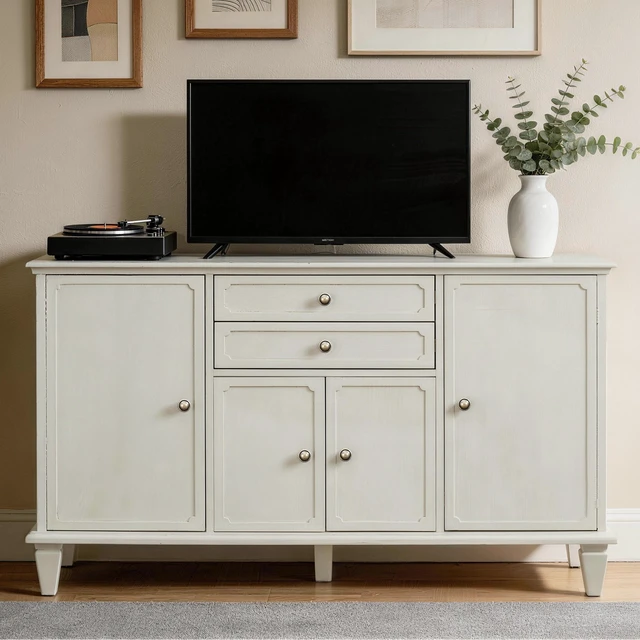Alt view image 2 of 7 - Sideboard Buffet Cabinet with Drawers and Storage Cabinets, Wooden Console with Adjustable Shelves for Kitchen Living
