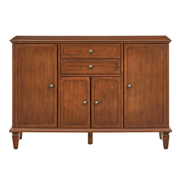 Alt view image 7 of 7 - Sideboard Buffet Cabinet with 4 Doors and 2 Drawers, Wooden Credenza with Adjustable Shelves Functional Storage Console