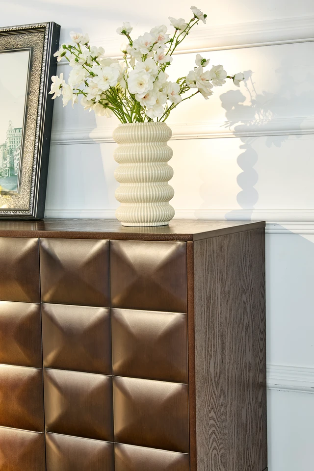 Alt view image 3 of 3 - 60 Inch Sideboard with Textured Doors and Push To-Open Storage, Walnut, MDF, Servers Sideboards Buffets