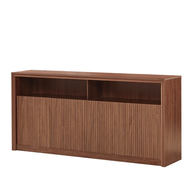 Alt view image 3 of 7 - 67 Inch Wooden Sideboard Buffet Cabinet with LED Strip and Power Outlets, 4 Compartment Storage Coffee Bar Cabinet