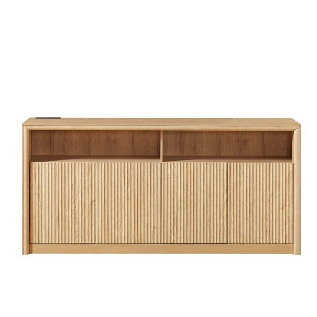 Alt view image 2 of 7 - 67 Inch Wooden Sideboard Buffet Cabinet with LED Strip and Power Outlets, 4 Compartment Storage Coffee Bar Cabinet