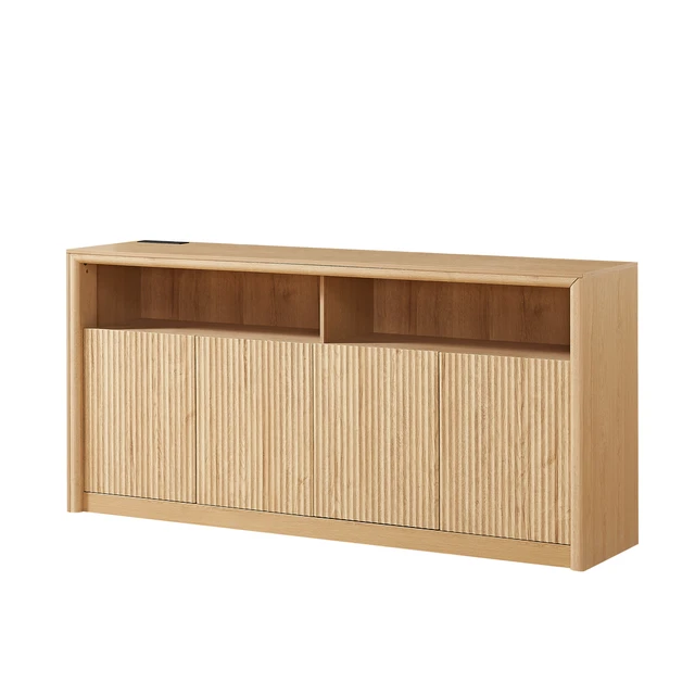 Alt view image 3 of 7 - 67 Inch Wooden Sideboard Buffet Cabinet with LED Strip and Power Outlets, 4 Compartment Storage Coffee Bar Cabinet