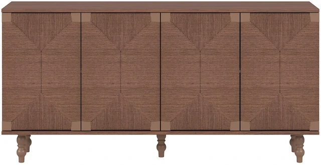 Alt view image 5 of 7 - Accent Sideboard Buffet Cabinet Storage TV Stand in Wire and Seagrass Doors Sideboard, Entryway Dining, Brown, MDF