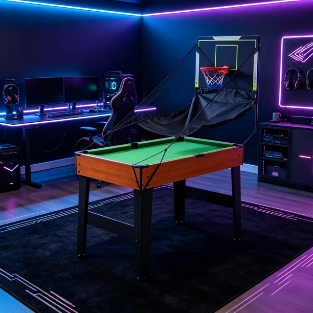 Alt view image 3 of 7 - Game Table, 53 Inch Combo Game Table Featuring Foosball Pool Ping Pong Air Hockey and Basketball Sports Set for Black