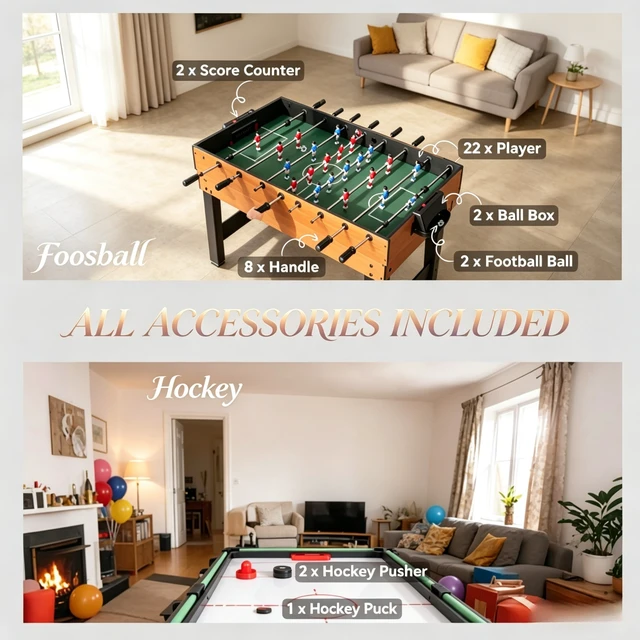 Alt view image 4 of 7 - Game Table, 53 Inch Combo Game Table Featuring Foosball Pool Ping Pong Air Hockey and Basketball Sports Set for Black