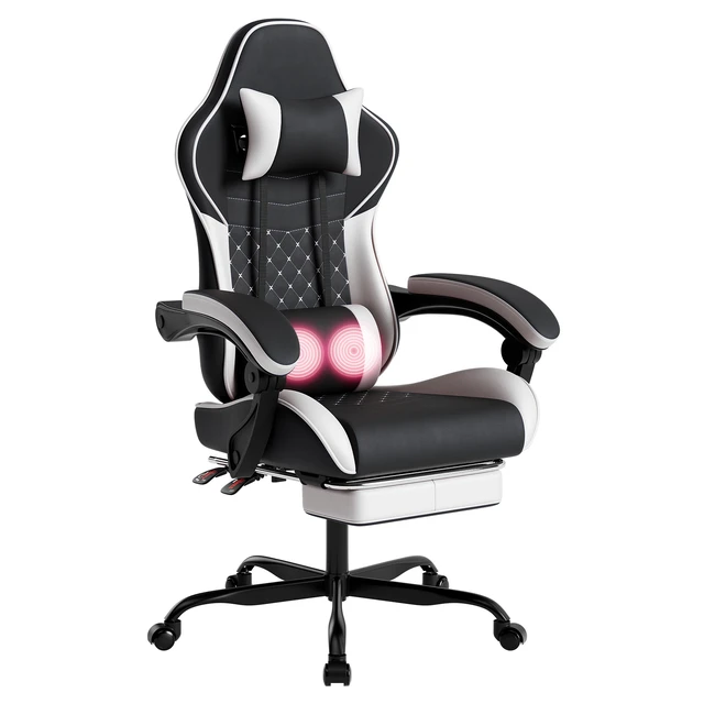 Alt view image 2 of 7 - Ergonomic Video Gamer Chairs, Computer Gaming Chairs with Massage Lumbar Support and Footrest Racing Computer