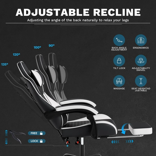 Alt view image 5 of 7 - Ergonomic Video Gamer Chairs, Computer Gaming Chairs with Massage Lumbar Support and Footrest Racing Computer