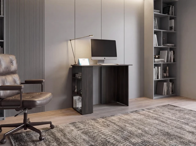 Main image of Boulder Writing Desk with Bookcase Shelves, Storage Table Stained, Walnut, Particle Board, Desks Work Surfaces