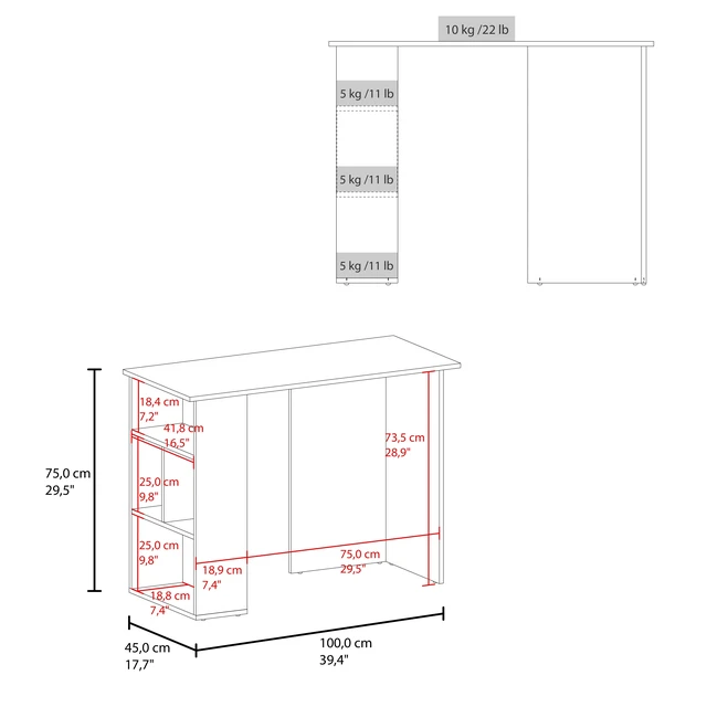 Alt view image 7 of 7 - Boulder Writing Desk with Bookcase Shelves, Storage Table Stained, Walnut, Particle Board, Desks Work Surfaces