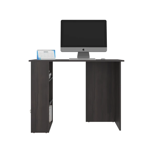 Alt view image 4 of 7 - Boulder Writing Desk with Bookcase Shelves, Storage Table Stained, Walnut, Particle Board, Desks Work Surfaces