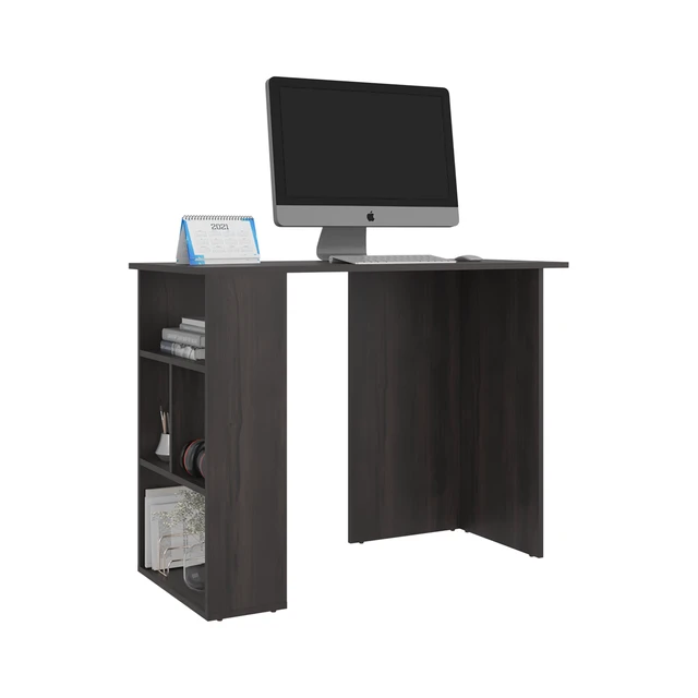 Alt view image 5 of 7 - Boulder Writing Desk with Bookcase Shelves, Storage Table Stained, Walnut, Particle Board, Desks Work Surfaces