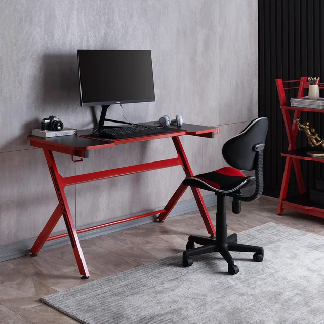 Main image of 48 Inch Gaming Computer Desk with Cable Management, Shaped Large Gamer Workstation pc Table with Cup Holder Headphone
