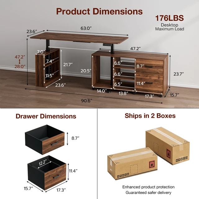 Alt view image 2 of 7 - 63 Inch l Shaped Electric Standing Desk with Drawers, Power Outlet and Storage Height Adjustable Corner Desk