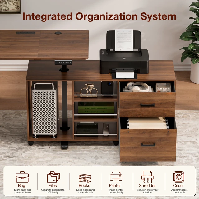 Alt view image 6 of 7 - 63 Inch l Shaped Electric Standing Desk with Drawers, Power Outlet and Storage Height Adjustable Corner Desk