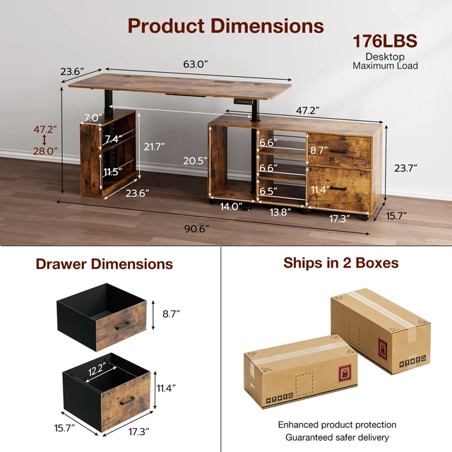 Alt view image 2 of 7 - 63 Inch l Shaped Electric Standing Desk with Drawers, Power Outlet and Storage Height Adjustable Corner Desk