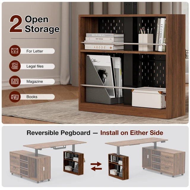 Alt view image 5 of 7 - 63 Inch l Shaped Electric Standing Desk with Drawers, Power Outlet and Storage Height Adjustable Corner Desk